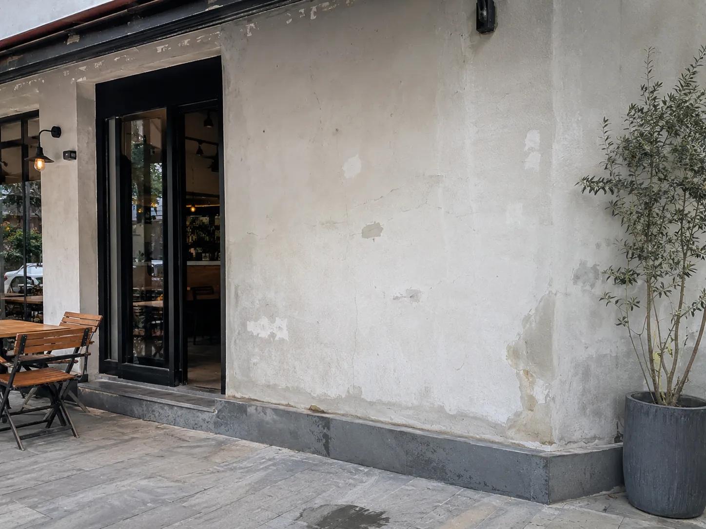 Kafe Girişinde Dokulu Dekoratif Sıva öncesi görünüm
