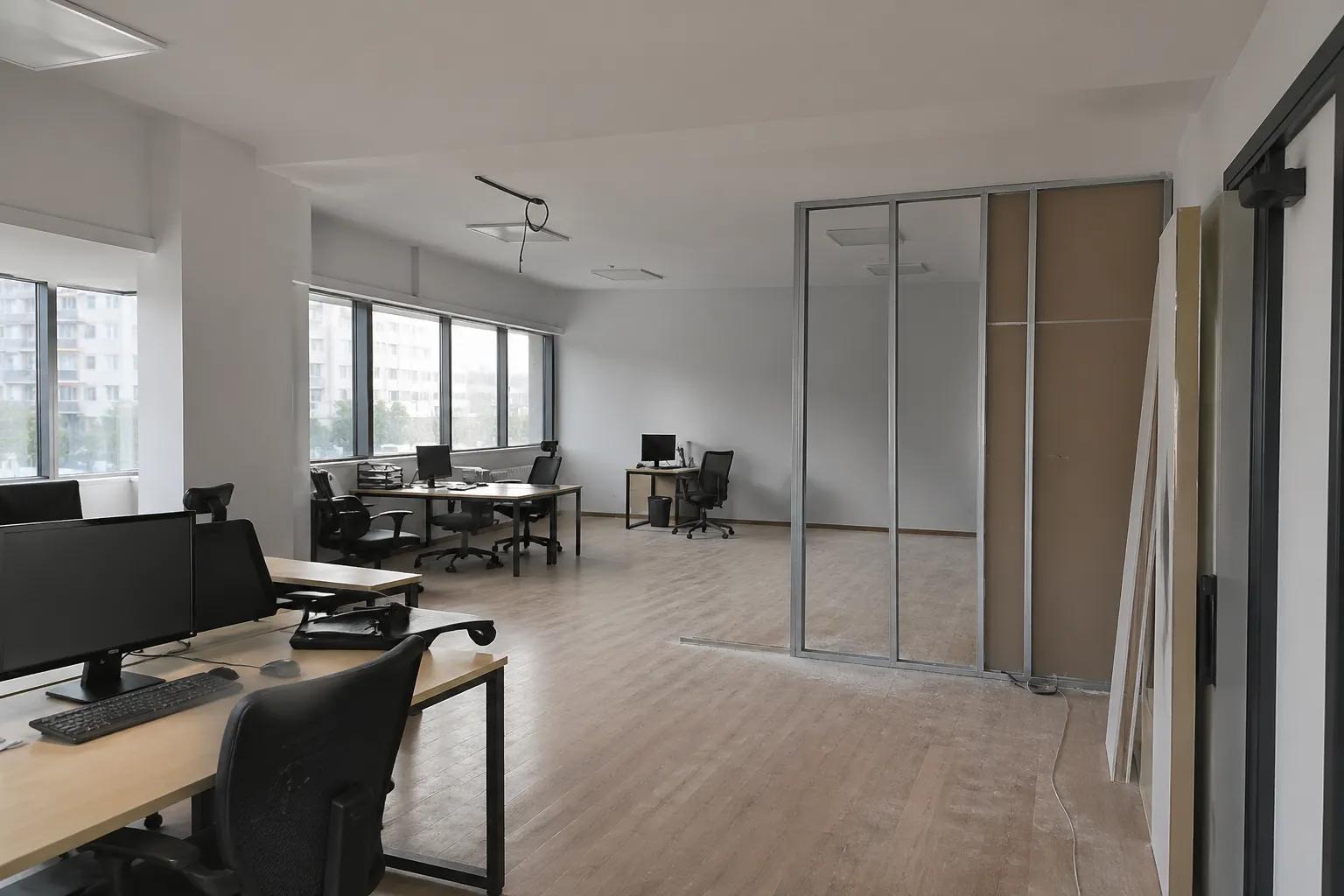 alçıpan bölme duvar vidalama öncesi ofis görünümü