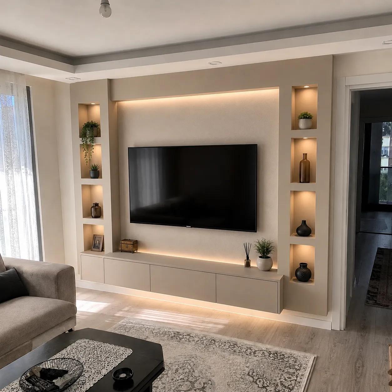 Alçıpan ünite sonrası düzenli TV duvarı