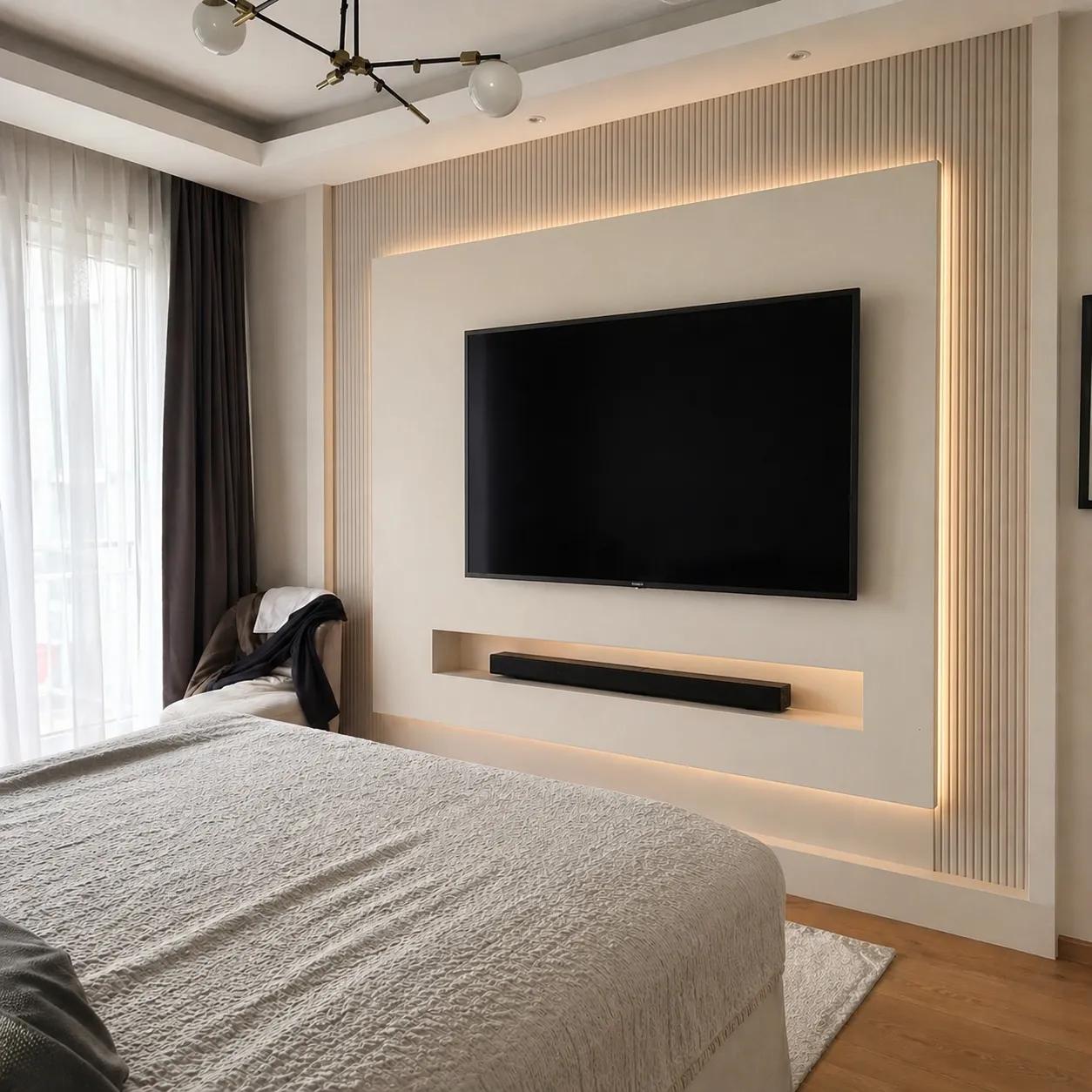 Dekoratif alçıpan TV ünitesi sonrası salon