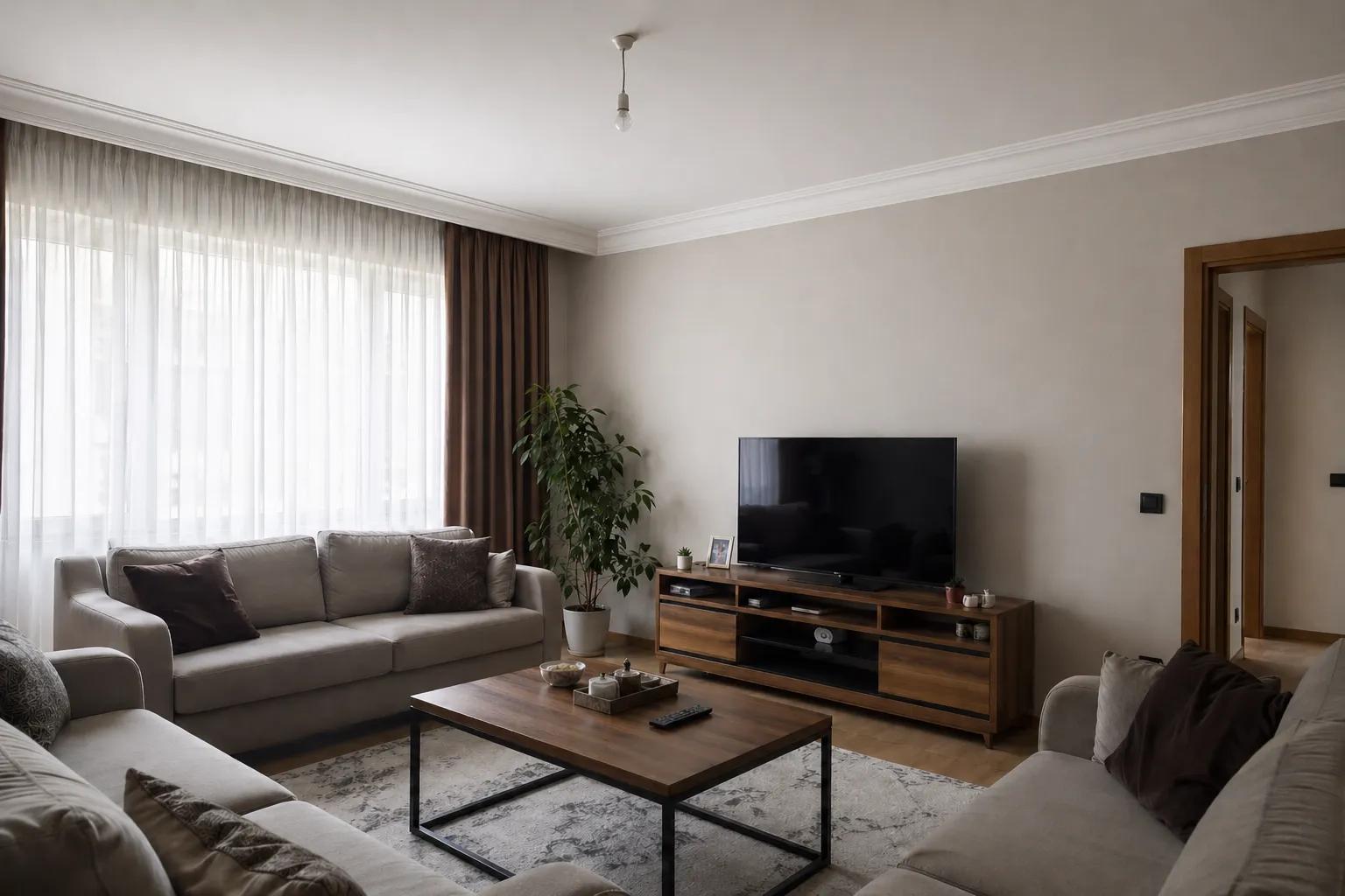 Ahşap panelli TV duvarı
