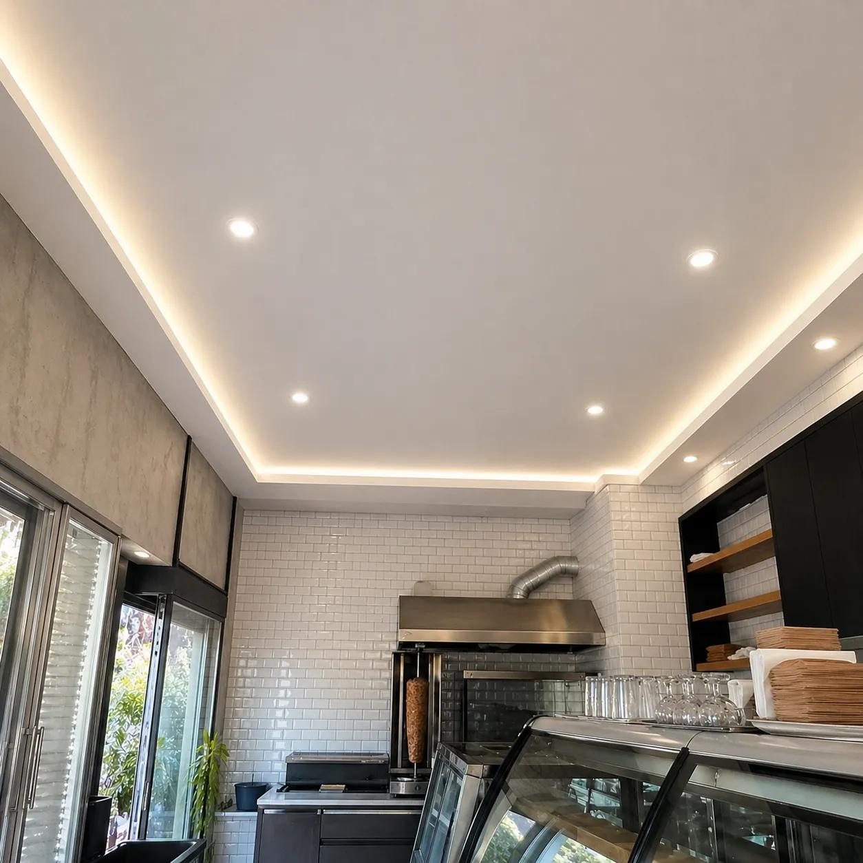su nem dayanıklı alçıpan asma tavan vidalama sonrası ticari mekan teslim görünümü